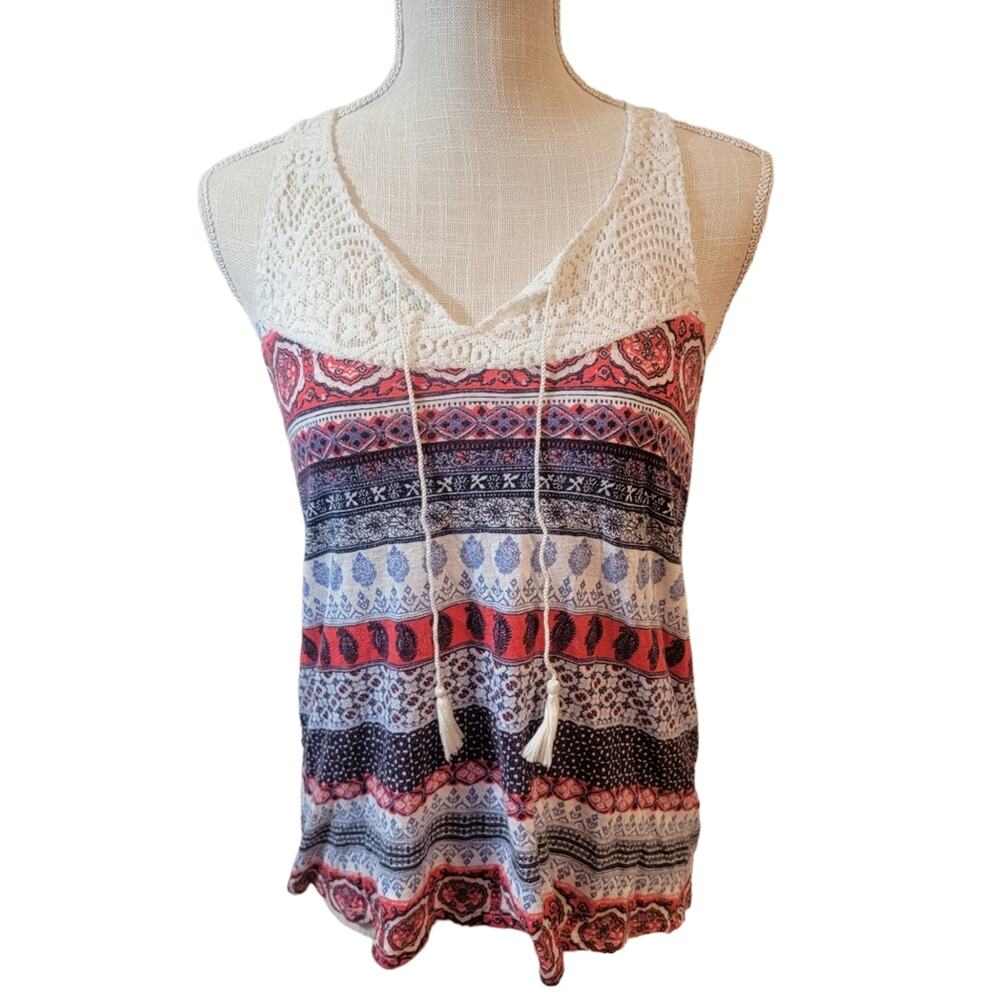 Lucky Brand Multicolor Crochet Tassel Tank Top Size XS